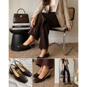 Prima Royale Dark Brown Croc Embossed Slingback Square Toe Block Heels Size 8M